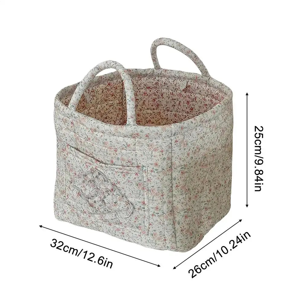 Floral Storage Basket Boho Quilted Tote Storage Organizer Basket For Snack Clothes Toys Foldable Storage Basket Organizer Oasis Select Green