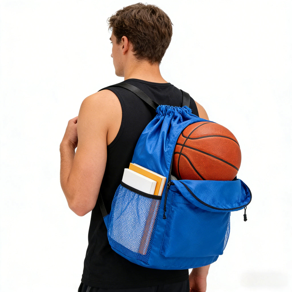 Water Resistant Nylon Drawstring Sports Backpack with Tassel Zipper Utility Pocket Lightweight Gym Sack for Travel Outdoor Oasis Select