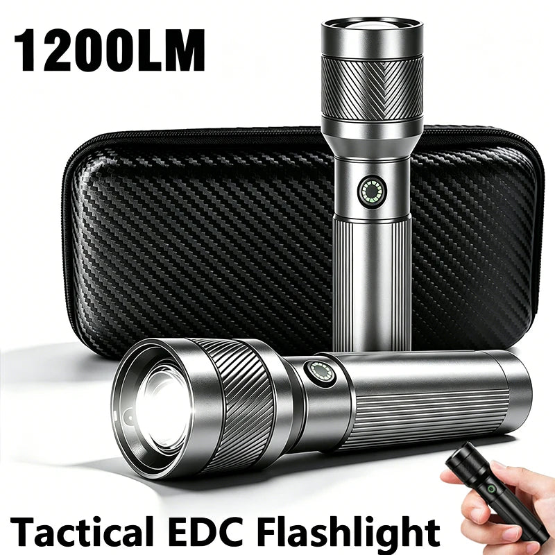 ZHIYU 1200LM Tactical Flashlight USB-C Rechargeable Zoomable Torch