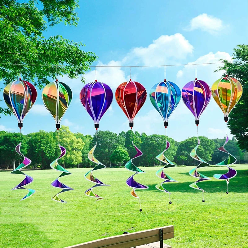Hot Air Balloon Spinners Plastic Color-changing Film Wind Spinners Striped Tie Dye Rainbow Colors Rotating Windmill Pinwheels Oasis Select