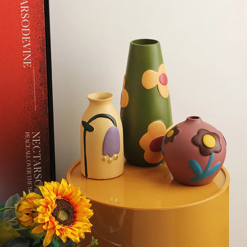 Nordic Morandi Painted Ceramic Vase Living Room Floral Arrangement Creative Home Modern Abstract Art Decoration Oasis Select