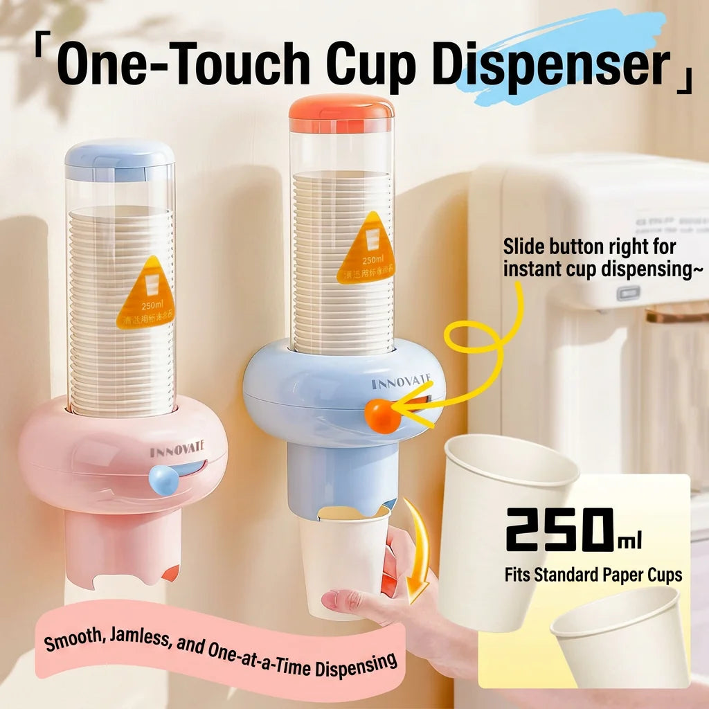 Wall-Mounted Paper Cup Dispenser | Drill-Free, Dustproof