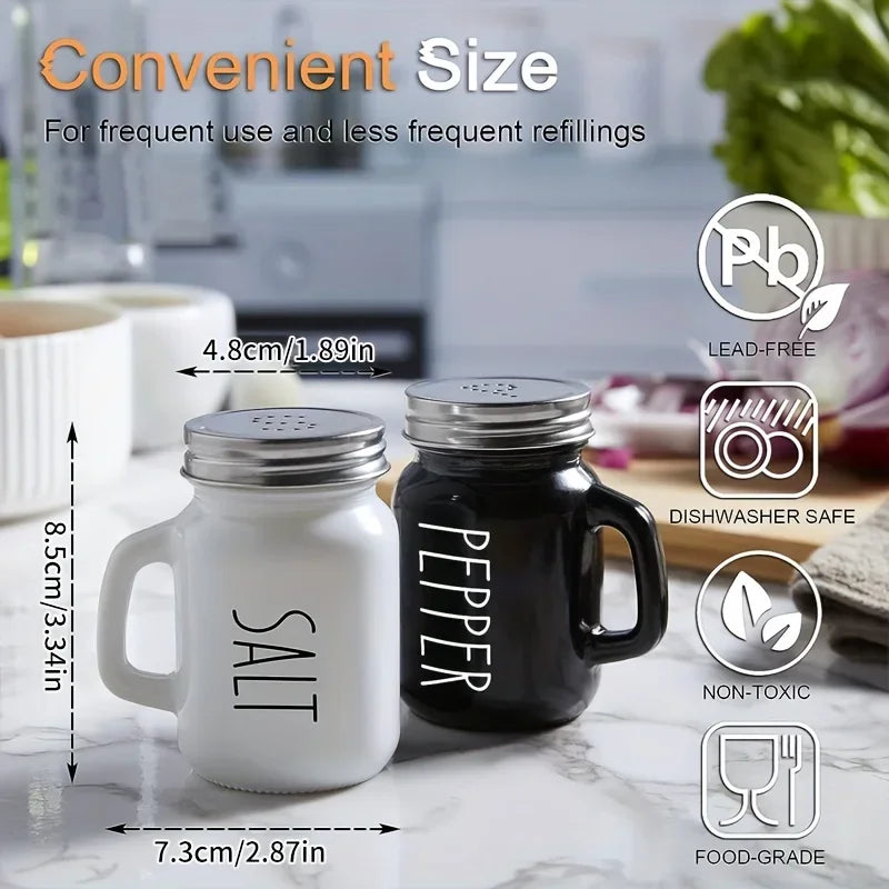 Black and White 2pcs Salt and Pepper Shaker Set 4.4oz Glass Vintage Glass Salt and Pepper Seasoning Shaker Set for Home Oasis Select