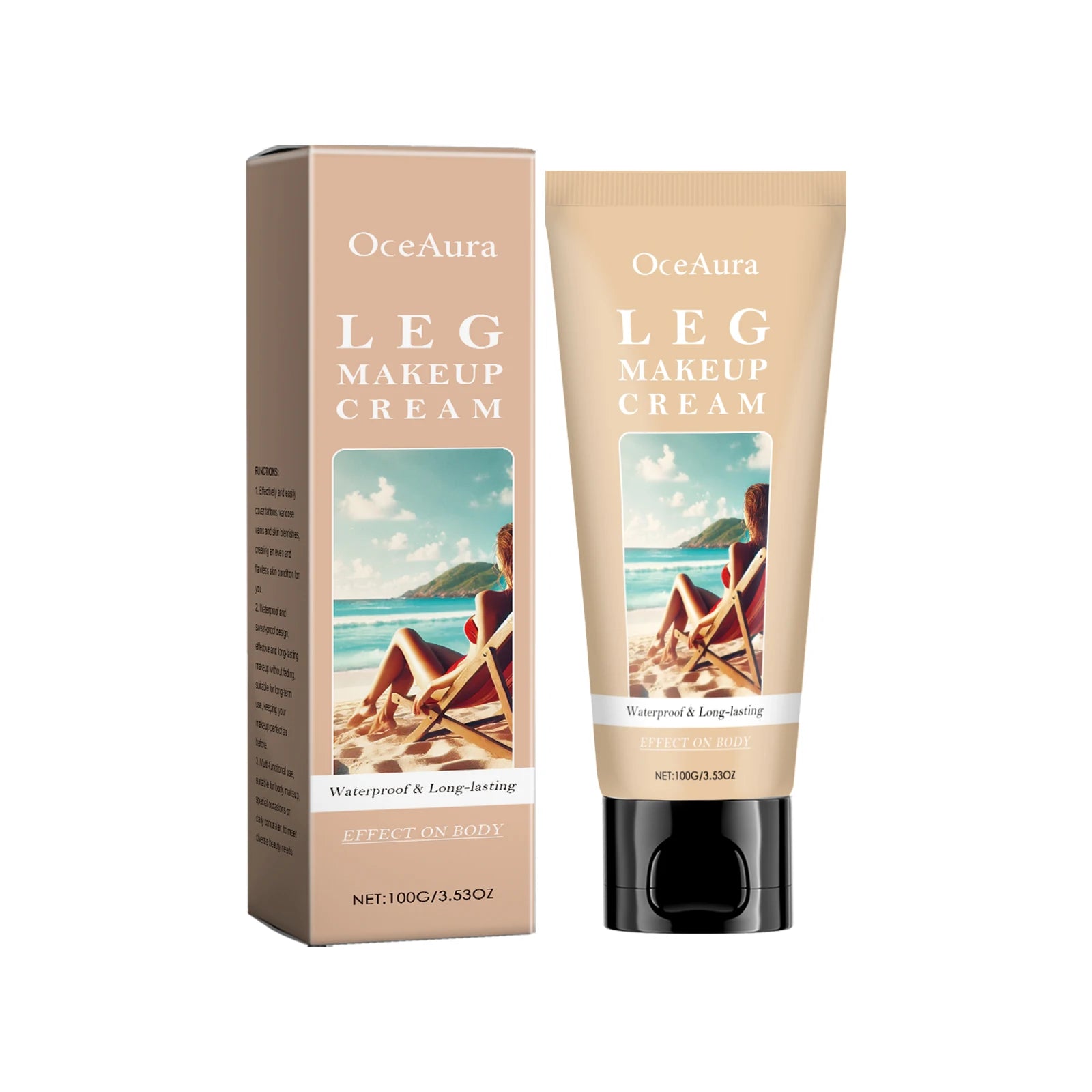 Body Foundation Bronze Leg Makeup Waterproof Long Lasting Even Skin Tone With Powder Puff Covers Imperfections Tanning Cream Oasis Select white and puff