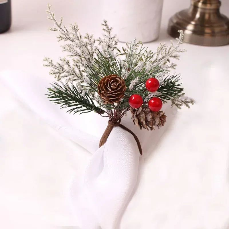 3pcs/6pcs/set Christmas Napkin Ring Red Pine Needle Wreath Napkin Buckle Hand Woven Napkin Loop Cloth Loop Oasis Select