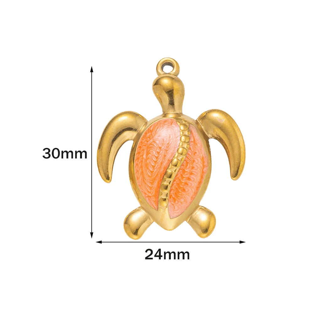 5pcs Stainless Steel Enamel Animal Sea Turtle Tortoise Charms Pendant for Bracelet Necklace Jewelry DIY Craft Making Wholesale Oasis Select Orange