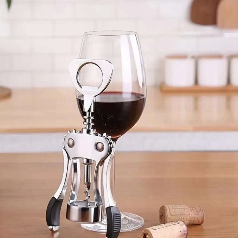 1pc Wine Opener Stainless Steel Opener, Zinc Alloy Premium Wing Corkscrew Wine Bottle Opener With Multifunctional Bottles Opener Oasis Select