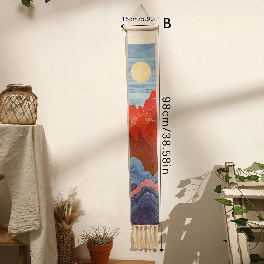 Handwoven Linen Vertical Fringe Tapestry Simple Studio Bedroom Living Room Background Wall Decoration Home Decor Oasis Select M01849