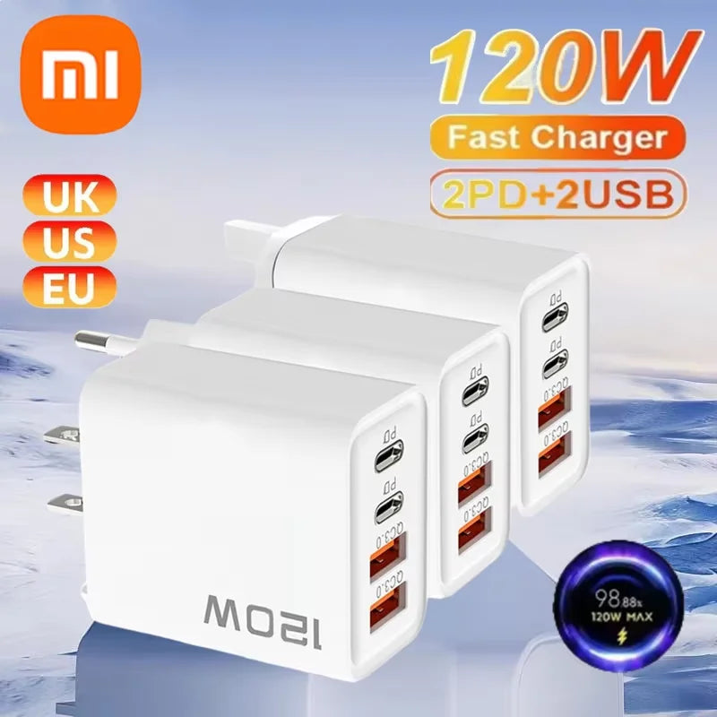 120W Total Fast Charging PD USB Type-C Wall Adapter Quick Charger for iPhone 16/15/14 Xiaomi Huawei Redmi Oneplus Phone Charger Oasis Select white EU