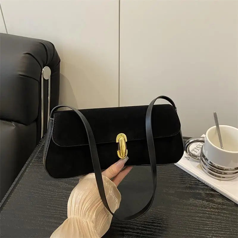 Minimalist Faux Suede Armpit Bag – Slim Shoulder Handbag