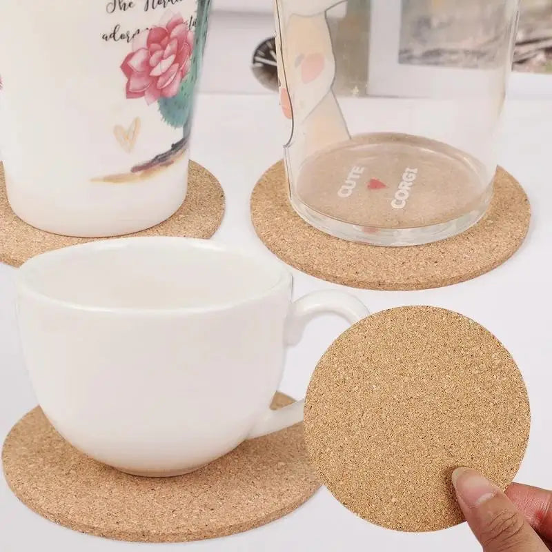 10PCS Natural round Wooden Cup Mat Non-Slip Cork Coaster Durable Mug Drinks Holder for Table Decor DIY Set of 10 Tableware Oasis Select