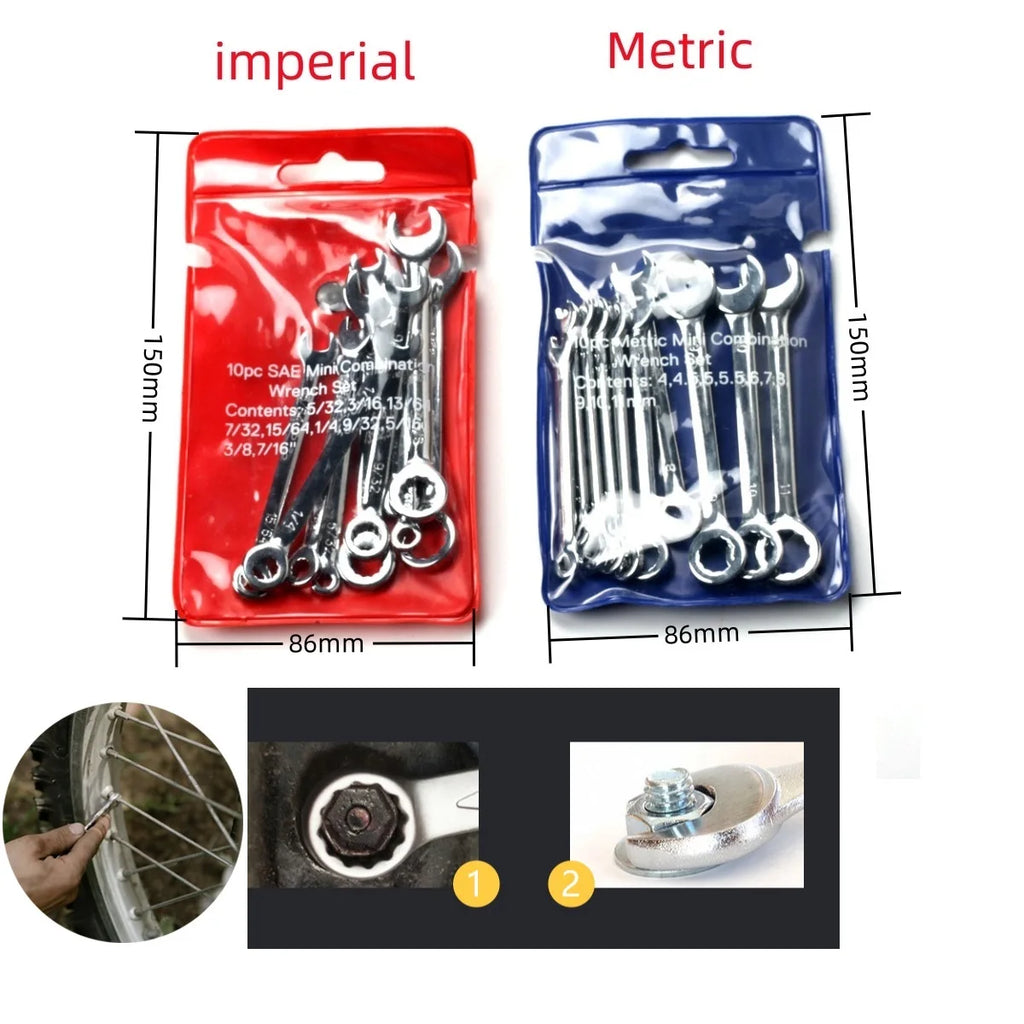 SLADE 10-Pc Mini Spanner Wrench Set 4–11mm British & Metric Mini Spanner Wrench Set Oasis Select