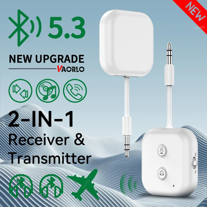 2 In 1 Dual Stream Bluetooth 5.3 Audio Transmitter Receiver 3.5MM AUX Stereo Wireless Adapter With Mic For Car Airplane TV PC Oasis Select