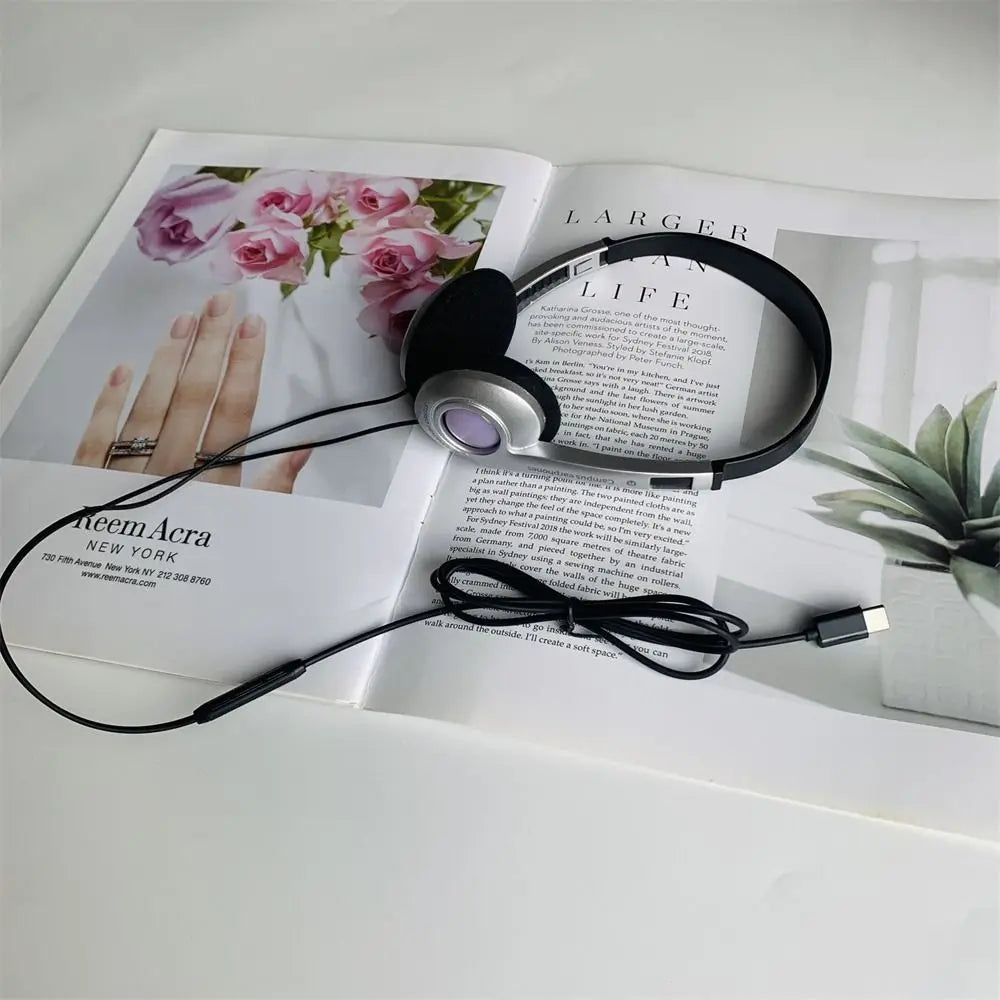 Y2k Personality Retro Headphones Millennium Wind Headset Blue Black Fashion Style Headset Over Ear Earbud 3.5mm Type C Headset Oasis Select Purple-Type C