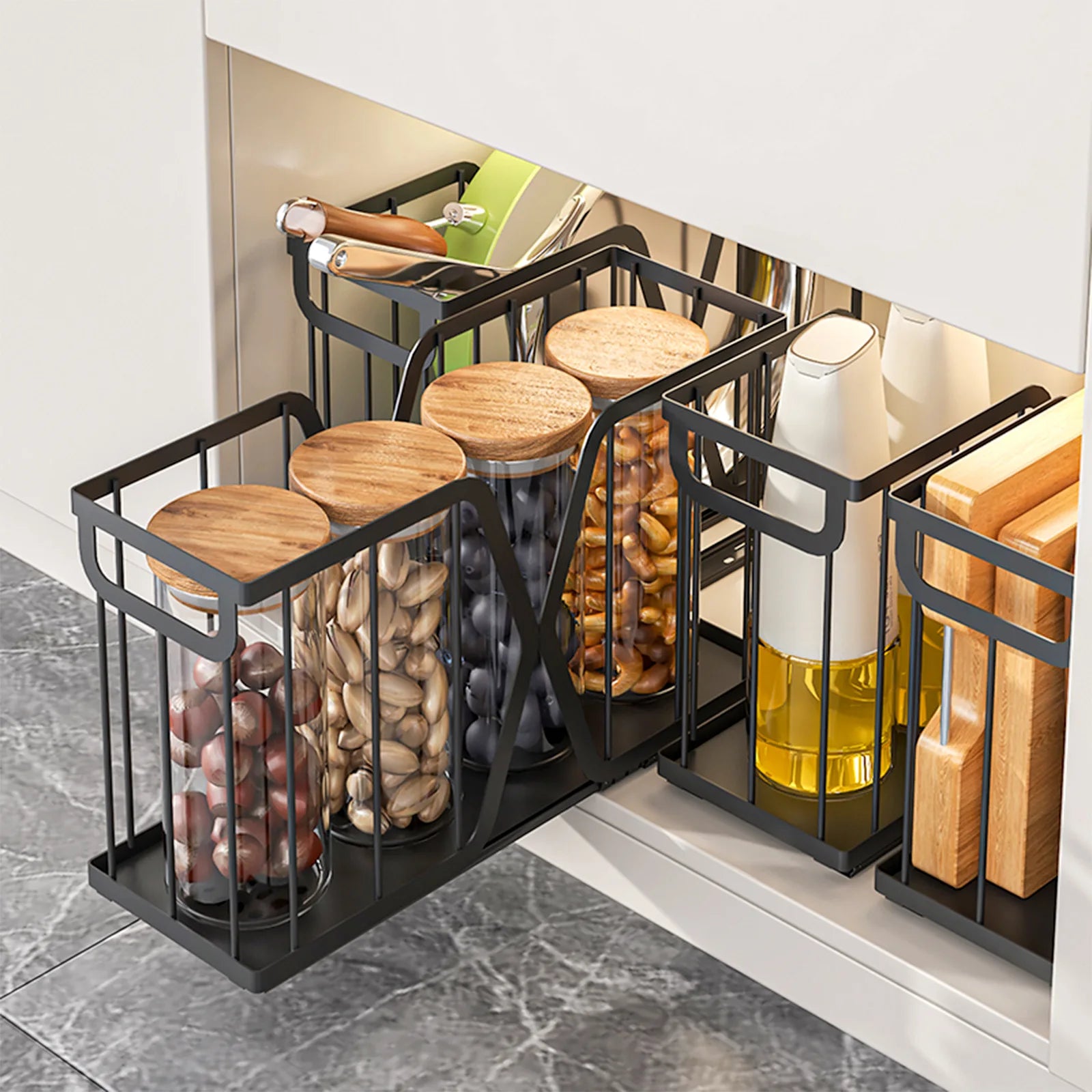 Kitchen pot storage basket pull-out rack narrow slot sundries spice rack storage sink cabinet pull basket Oasis Select