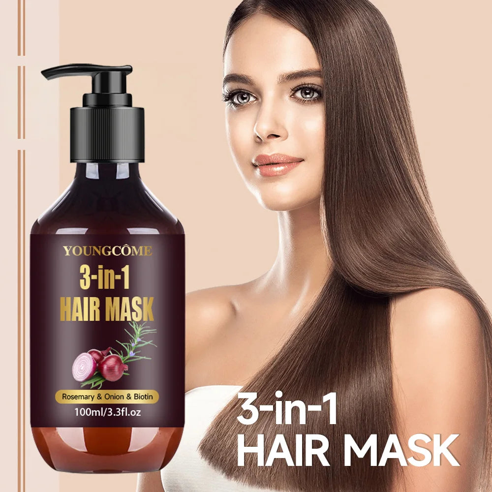 Organic Hair Mask with Rosemary, Onion Biotin 3-in-1 Natural Treatment Nourish Reduce Hair Loss Anti-Breakage Hair Products100ml Oasis Select
