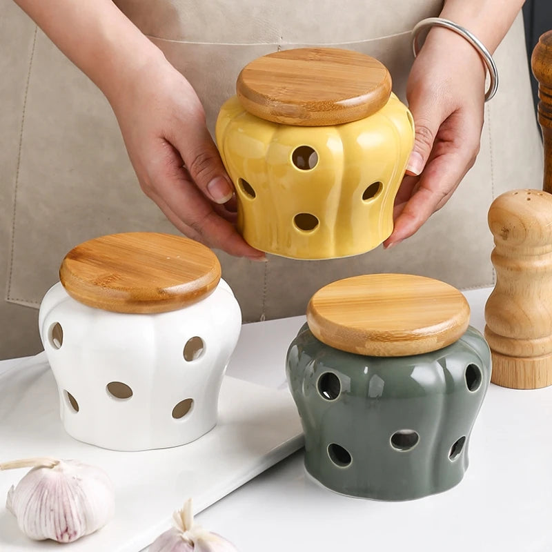 Pumpkin Jar with Lid Hollow Out Kitchen Ventilation Storage Tank Durable Ceramic Garlic Ginger Dried Chili Pepper Storage Jars Oasis Select