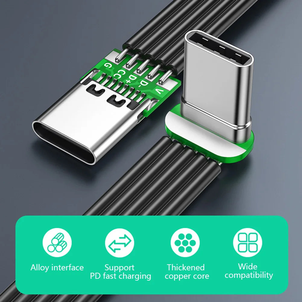 90° Angled Flat Silicone USB-C Cable | 65W Fast Charging