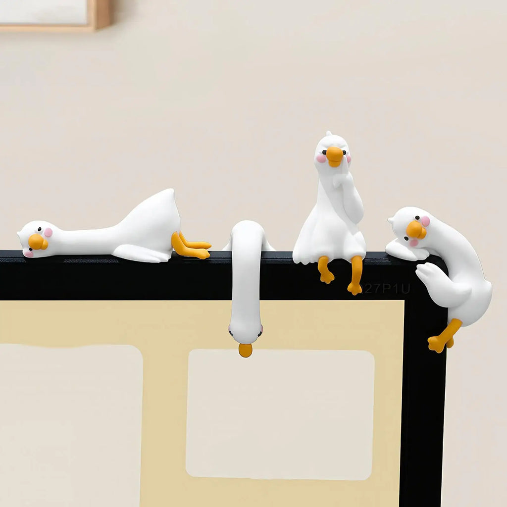 Computer Monitor Decor Figurines 4 Pieces Geese Dashboard Decorations Cute Sculpture for Home Bedroom Study Room Workplace Shelf Oasis Select