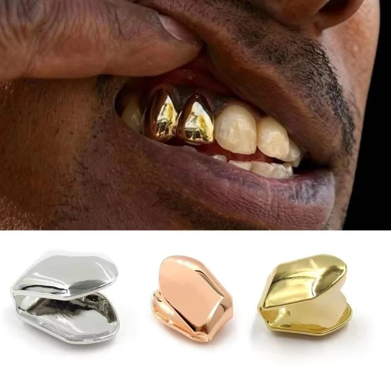 1/3/5Pcs 4 Colors Custom Fit Gold Plated HipHop Single Tooth Grillz Cap Top Bottom Dental Grill Teeth Caps Halloween Cosplay Oasis Select