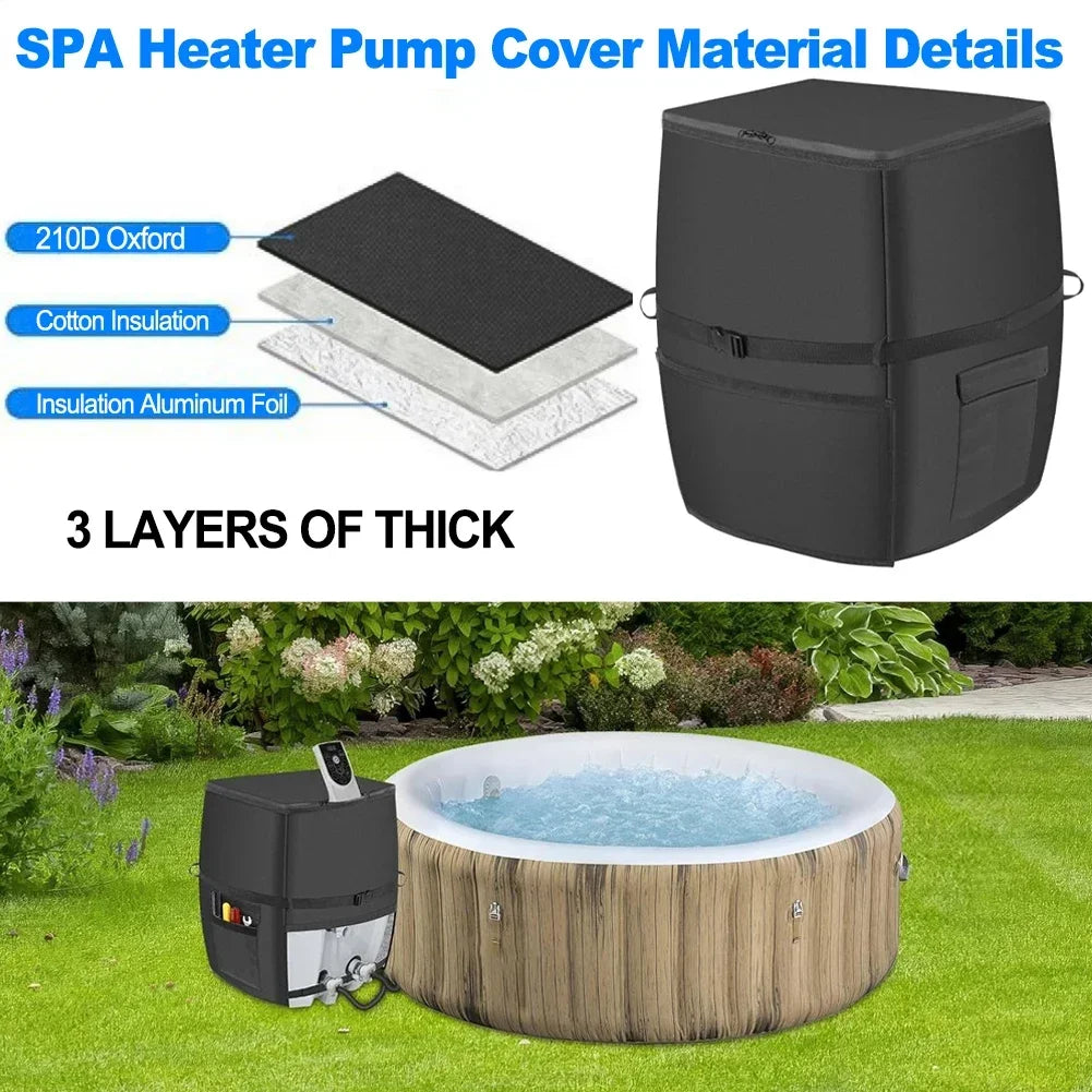 Bathtub Spa Heater Pump Cover Black Square Waterproof 210D Oxford Fabric with Aluminum Foil for All Season Use Oasis Select