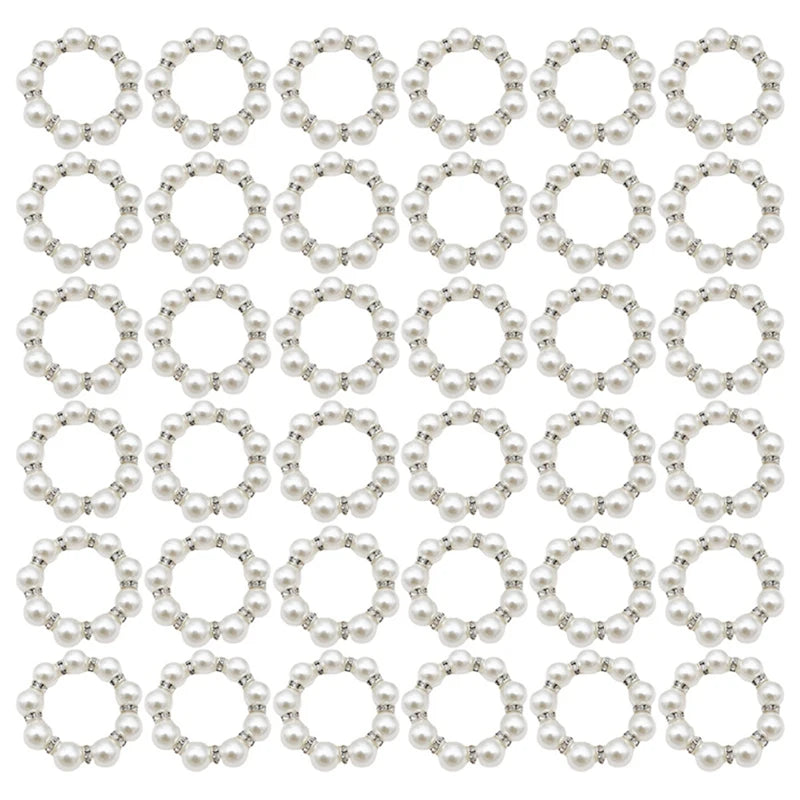 100Pcs Pearl Napkin Rings Napkin Ring Holder Imitation Beaded Napkin Rings Elegant Rhinestone Serviette Rings Buckle Oasis Select As Shown
