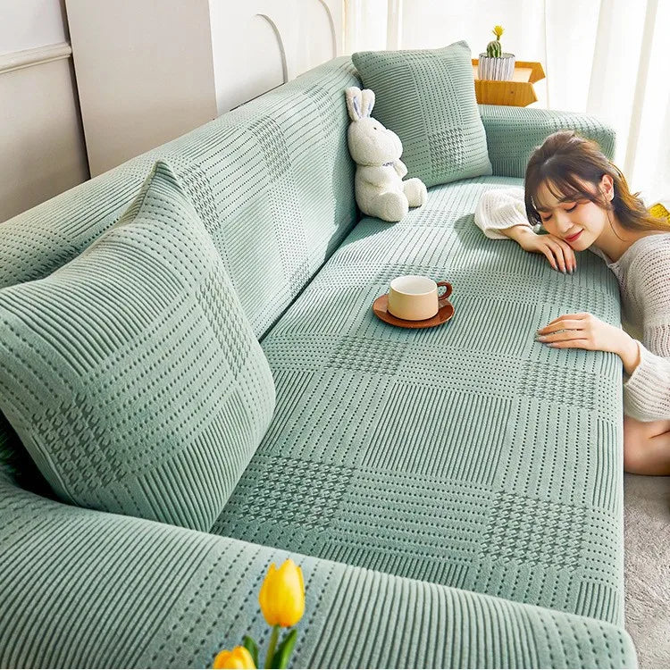 All-inclusive Universal Sofa Cover Anti-cat Scratch All-season Universal Lazy Sofa Blanket Full-cover L Shape Sofa Cover Oasis Select 5 people 305-360cm Grass Green