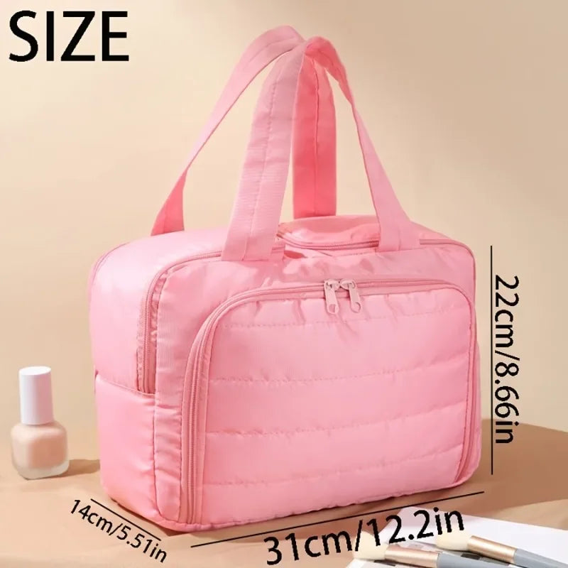 Large Capacity Quilted Makeup Bag-Portable Multi Functional Storage Bag,Layered Design, Durable Nylon,Ideal for Christmas Gifts Oasis Select Pink