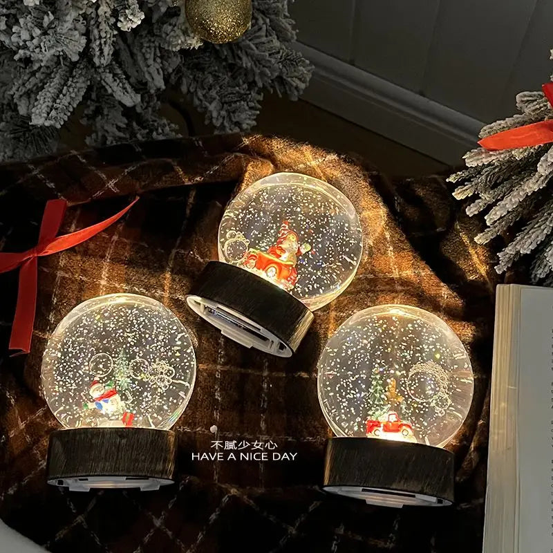 Christmas Crystal Ball Old Man Snowman Small Night Light Crystal Ball Snowfall Birthday Gift Christmas Oasis Select