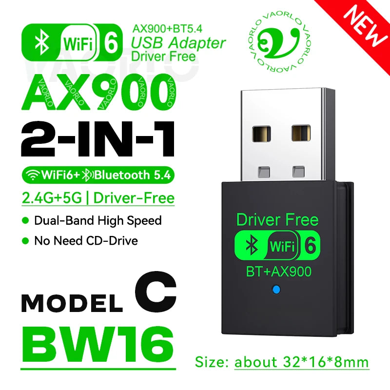 AX900 WIFI6 USB Adapter 2 IN 1 Bluetooth 5.4 Dual Band 2.4G&5G 900Mbps WiFi 6 802.11AX Mini Wireless Card Receiver For WIN 10/11 Oasis Select Model C