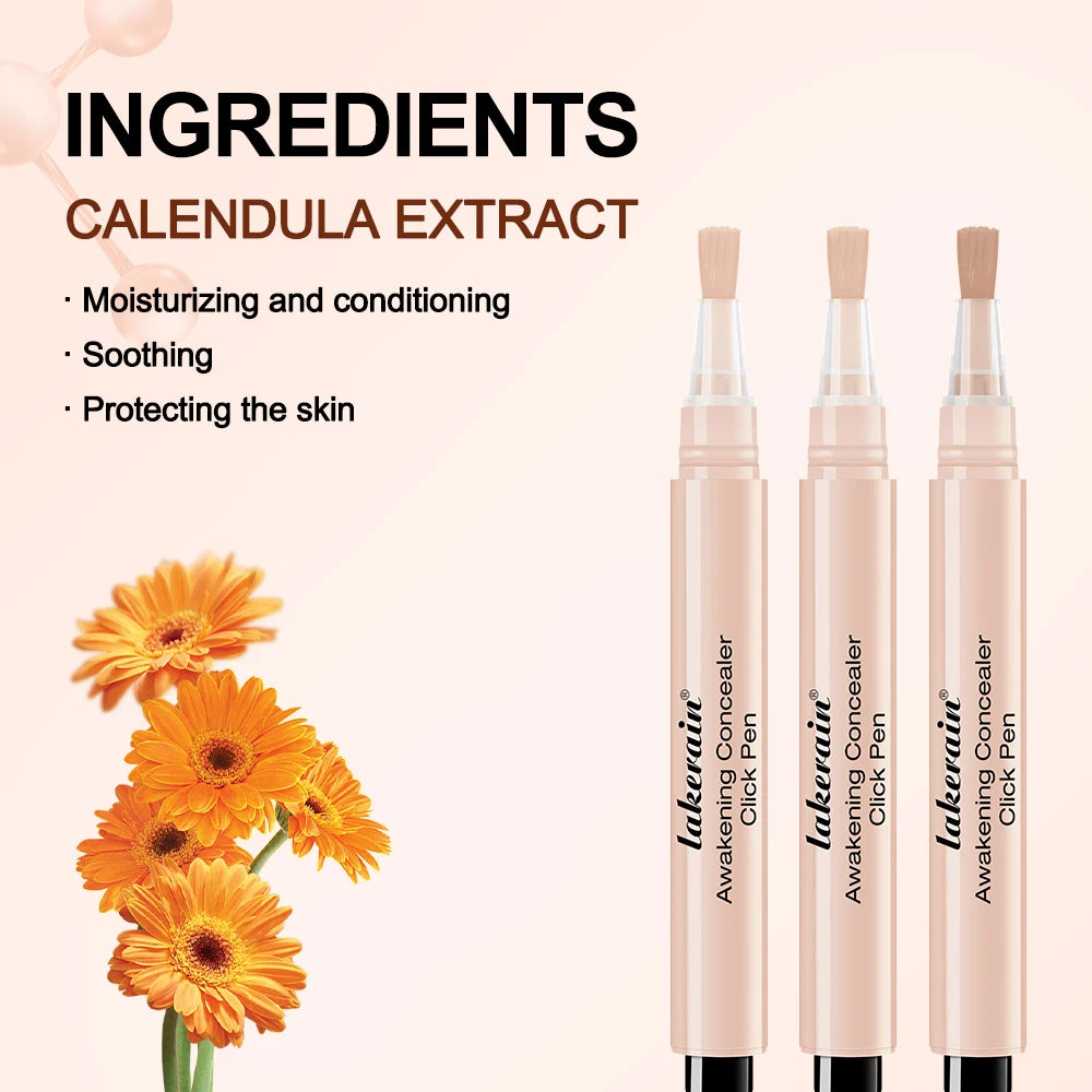 Waterproof Concealer Click Pen 3 Colors Natural Glowing Lightweight Full Coverage Sweat Proof Concealer Pencil Woman Makeup Oasis Select