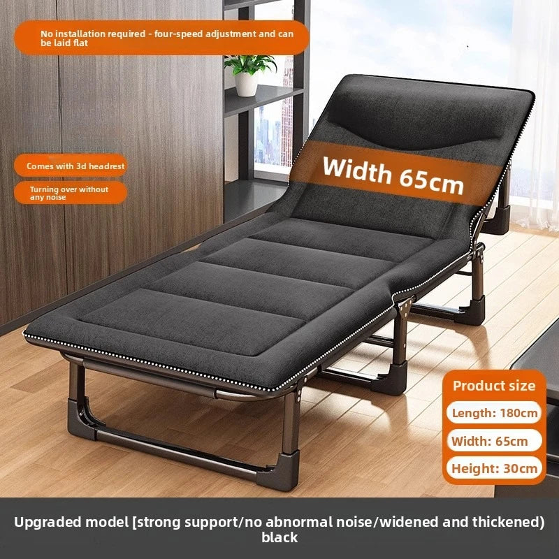 Single folding bed office lunch break artifact sleeping back chair can be placed flat hospital escort bed outdoor camp bed Oasis Select Black 65cm