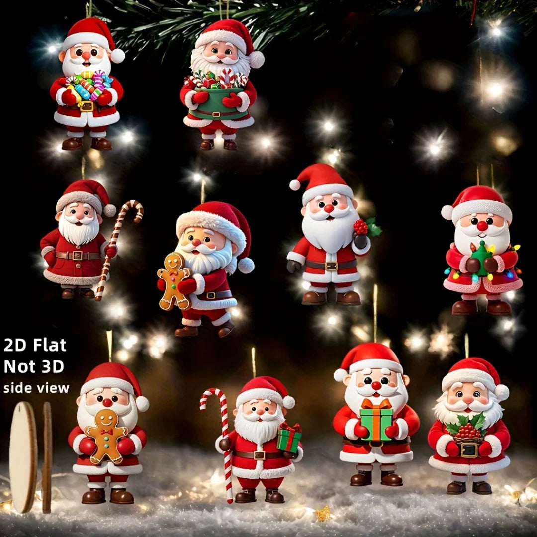 10pcs Christmas Wooden Santa Claus Ornaments Xmas Tree Hanging Pendants Christmas Tree Decoration Home Kids Gift New Year Oasis Select 10pcs