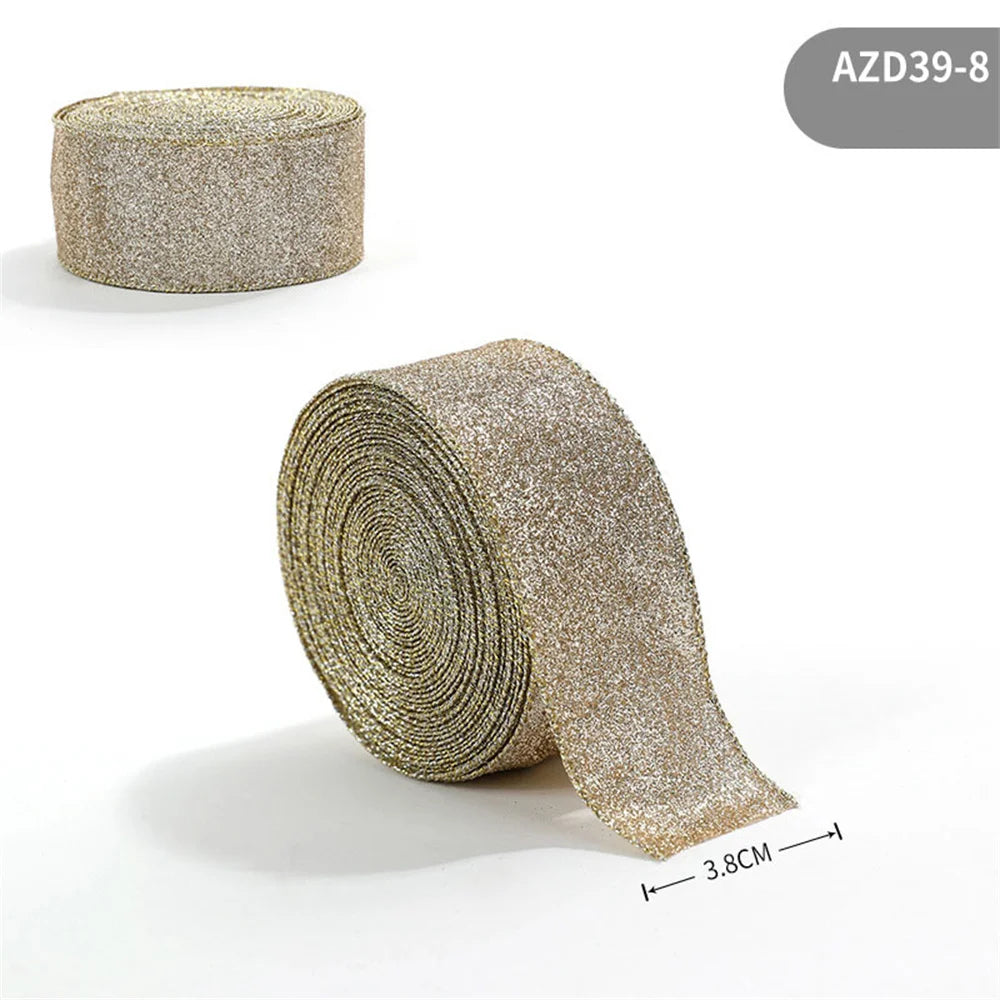 2m Glitter Christmas Ribbon Gold Silver Champagne | Xmas Bow
