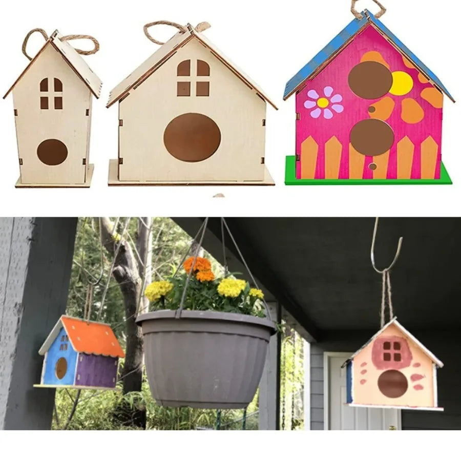 Wooden Mini Miniature Doll House DIY Small House Kit Accessory Pet Supplies Hanging Birdhouse Hideouts for Outside Balcony Oasis Select