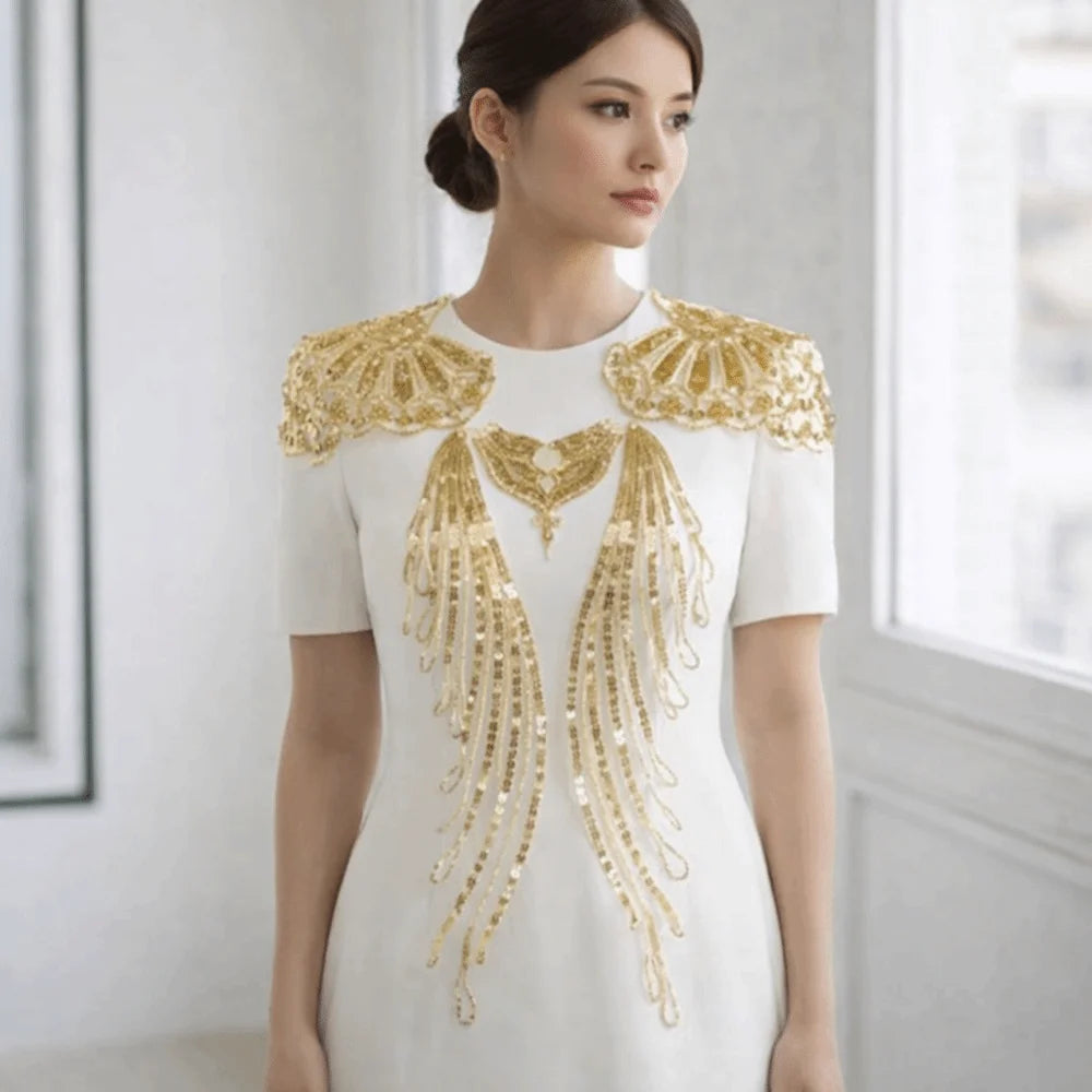Gold & Silver Sequin Embroidered Wing Patch Set | Organza Trim