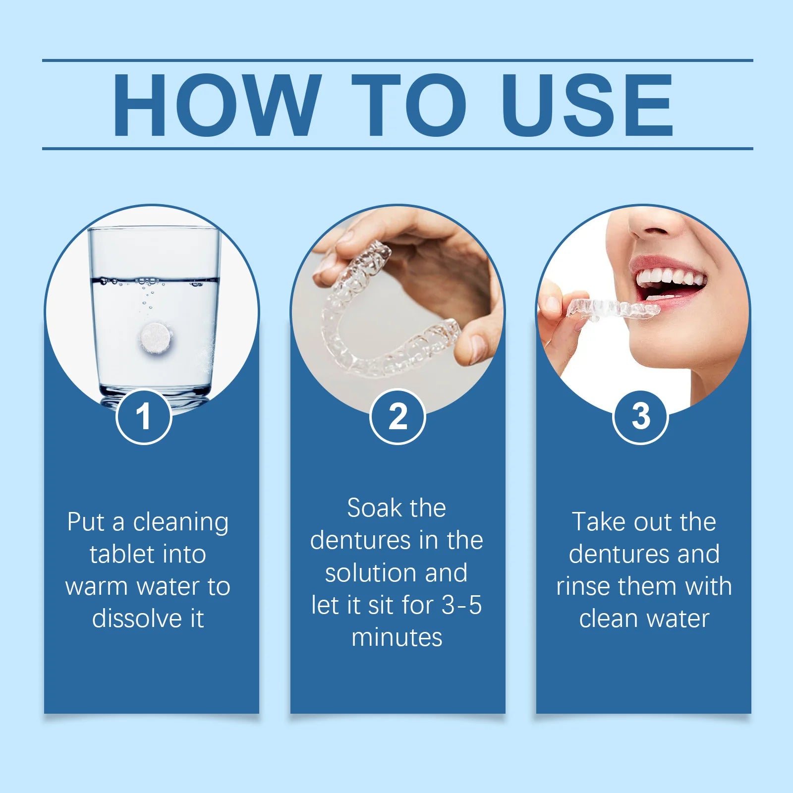 Denture Cleaning Tablets Whitening Removing Stains Plaque Fresh Breath Antibacterial Portable False Teeth Effervescent Pills Oasis Select