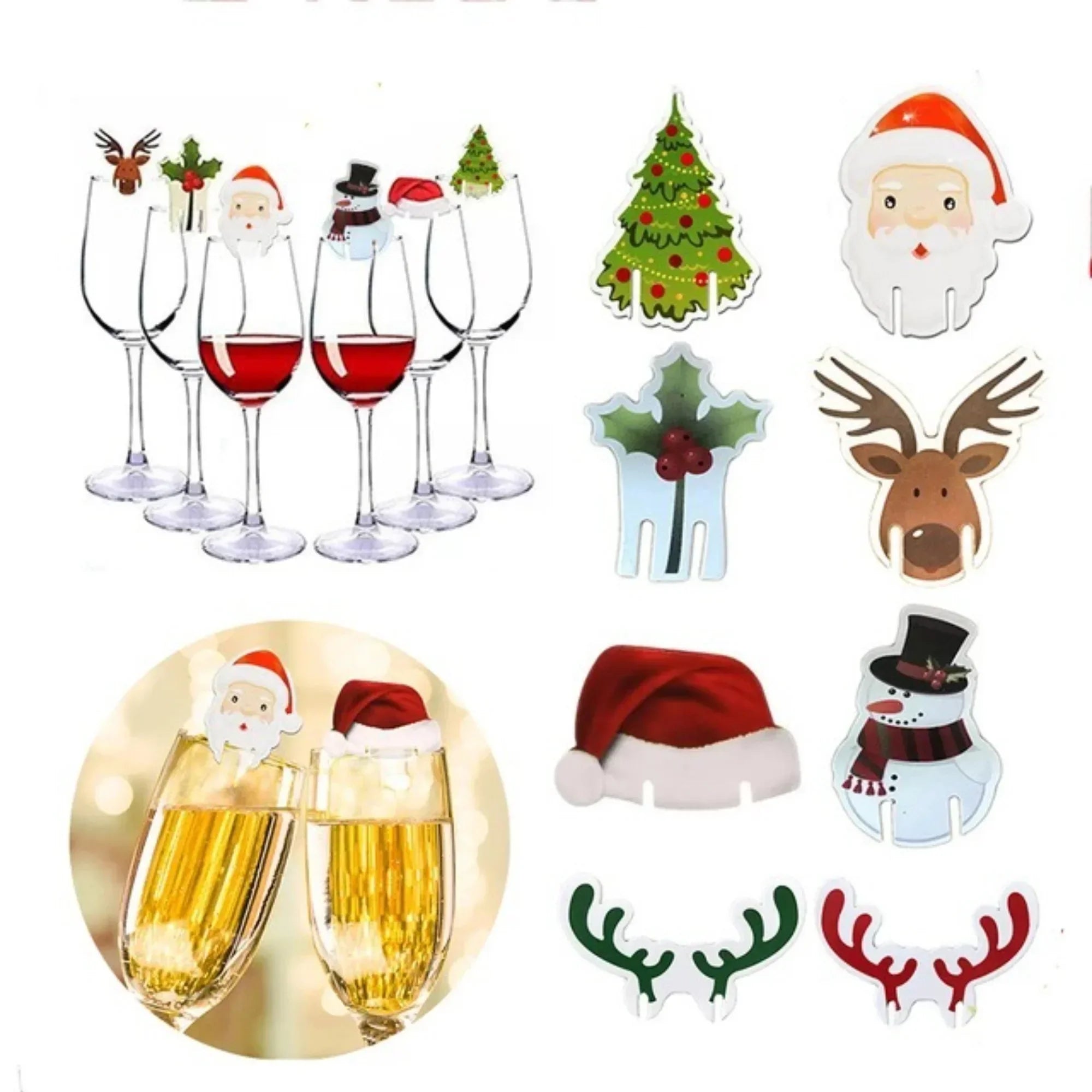10PCS/set Christmas Cup Card Xmas Party Santa Hat Wine Glass Decoration Home Table Place Decorations Christmas Party Supplies Oasis Select
