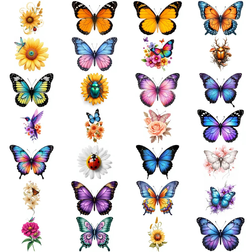 28-Piece Temporary Tattoo Stickers – Hummingbird, Ladybug & Beetle