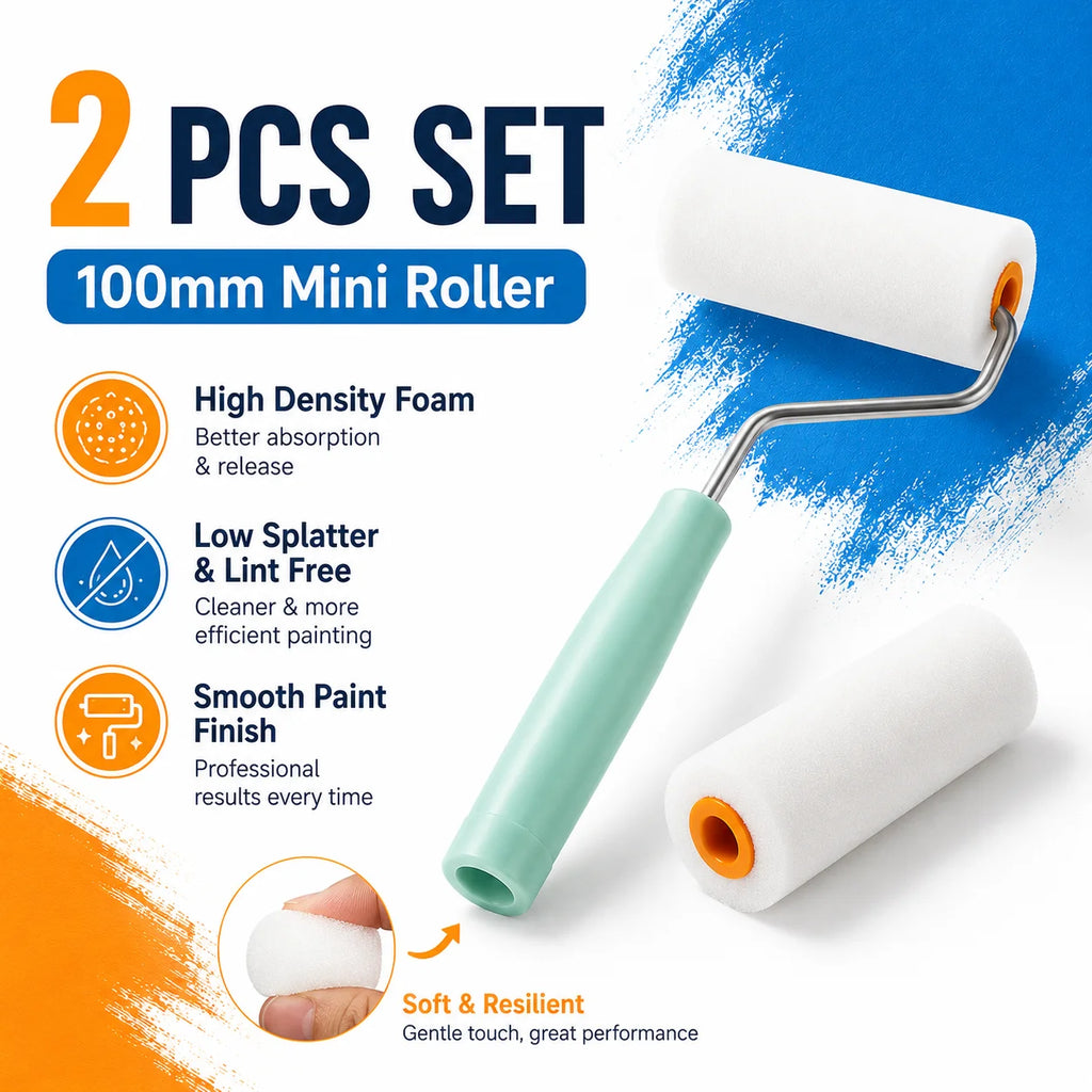 2PCS 100mm Durable Foam Paint Roller Sleeves, Mini White Sponge Rollers for Art Painting Decorating Cleaning DIY Tools Oasis Select