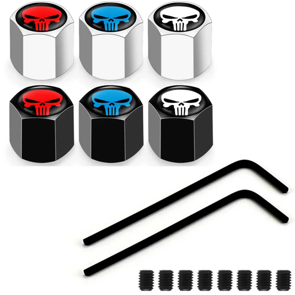 4Pcs/Set Car Styling Zinc Alloy Anti-theft Skull Style Car Tire Valve Caps Wheel Tires Tire Stem Air Cap Airtight Covers Oasis Select