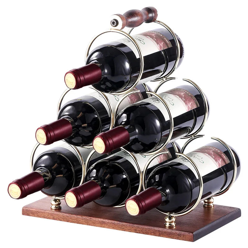 Creative red wine rack ornament Solid wood wine rack upside down red wine glass rack Home living room European wine cabinet Oasis Select Six bottles gold