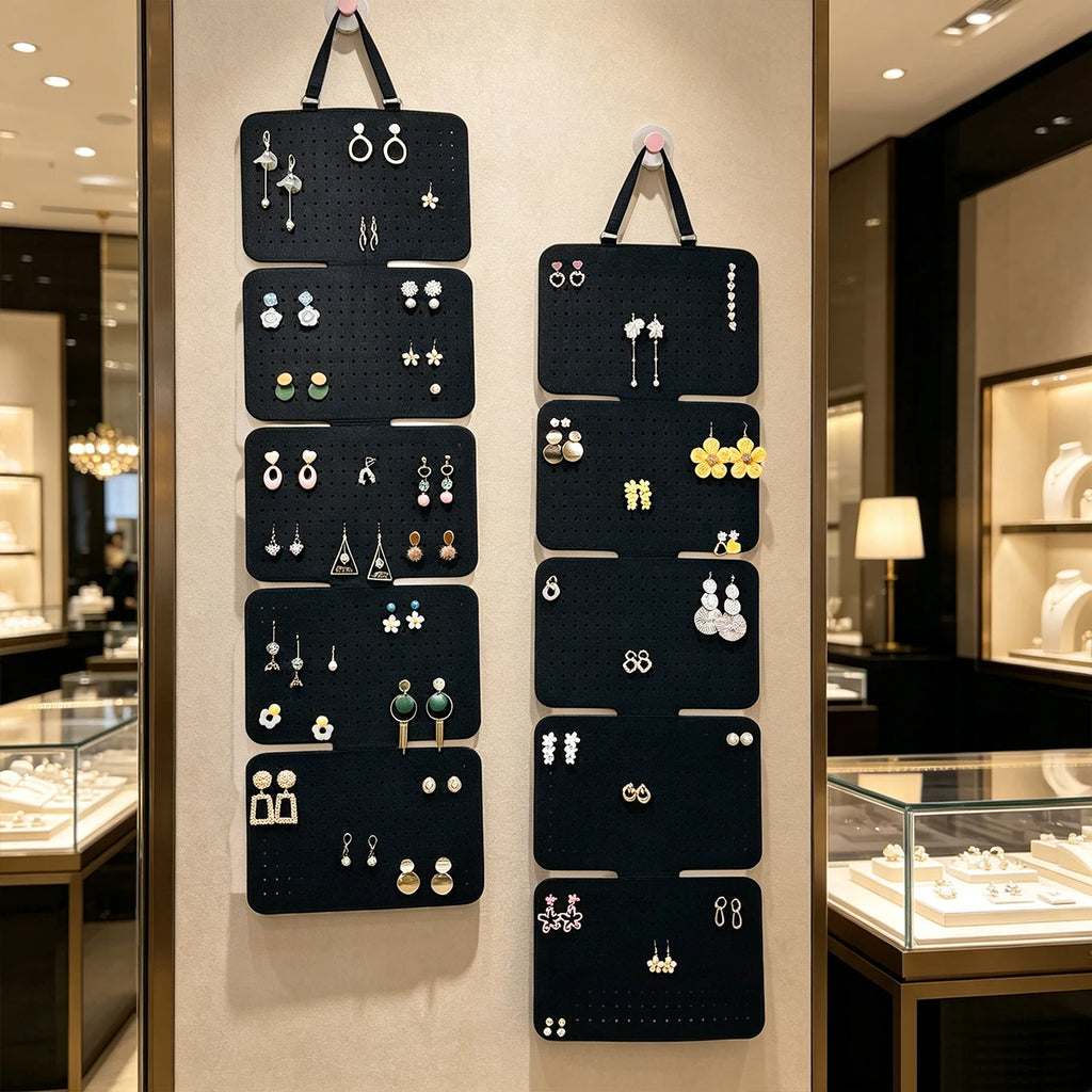 1pc black 5-piece hanging earring storage bag, foldable earring jewelry display stand suitable for badges, medals, organizers Oasis Select