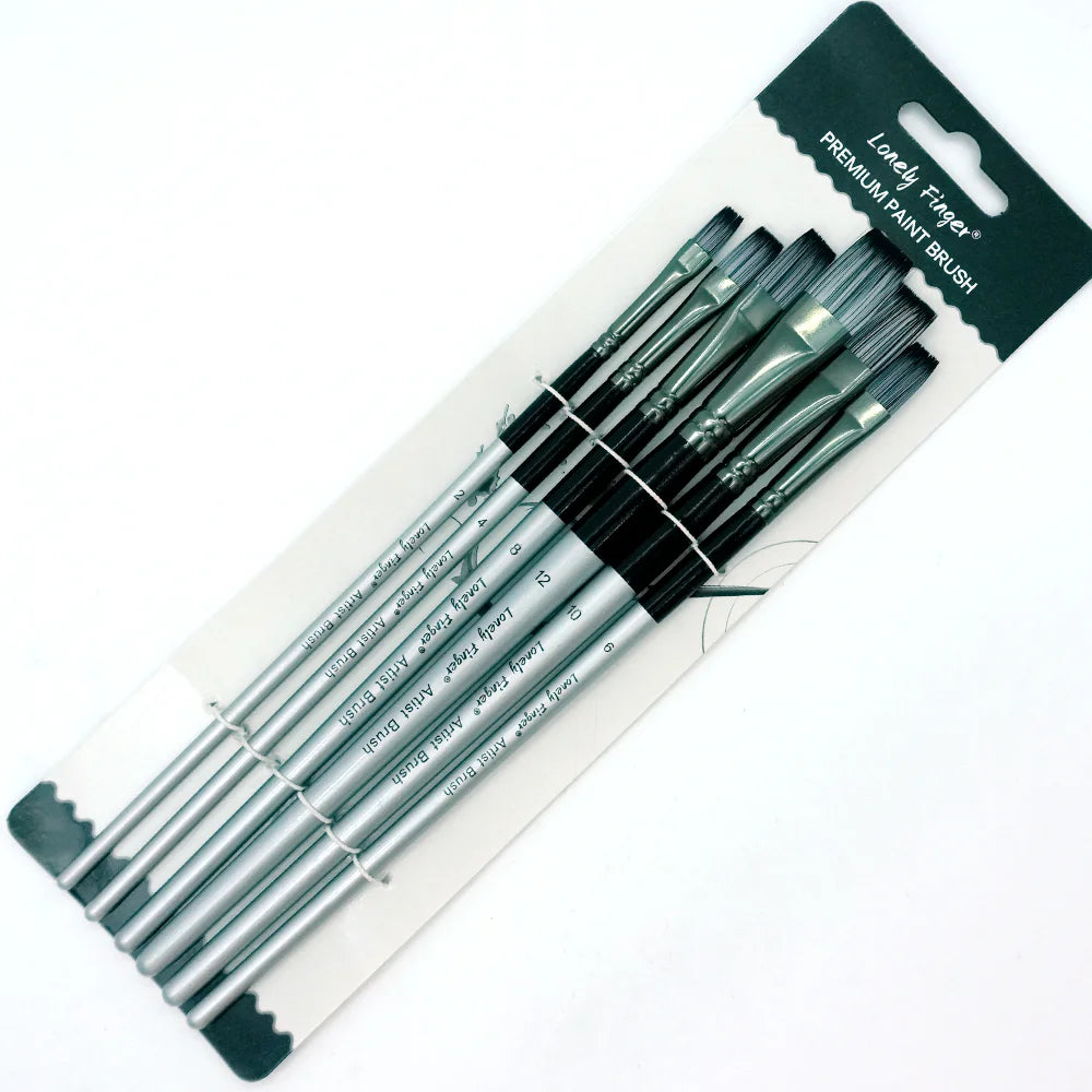 6/24pcs Paint Brush Set, Acrylic Paint Brushes, Professional Artist Series with Round,Flat, Angular,Filbert for Oil, Acrylic Can Oasis Select 6 Silver Flat