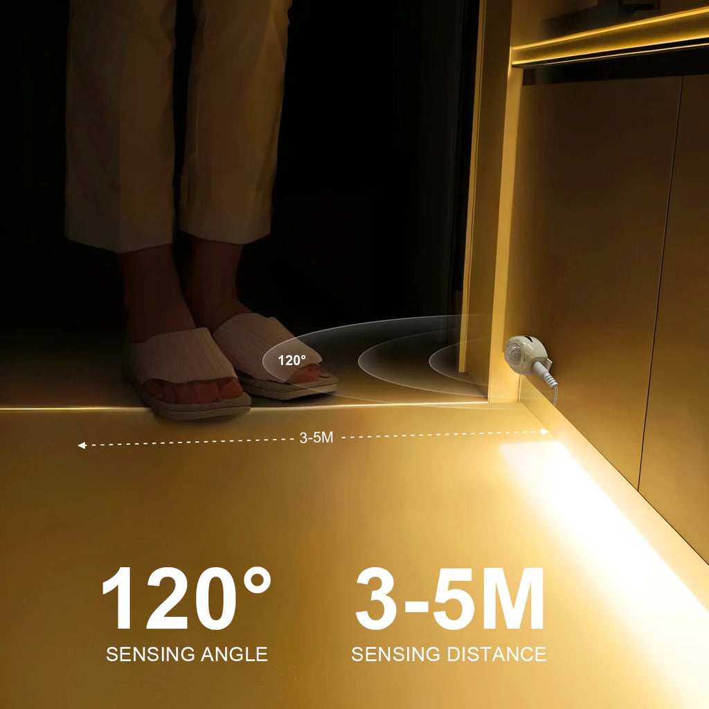 5V USB Smart PIR Motion Sensor LED Strip Light Auto ON/OFF 60leds/M Waterproof for Kitchen,Stair,Corrdior,Bedroom Night Lighting Oasis Select