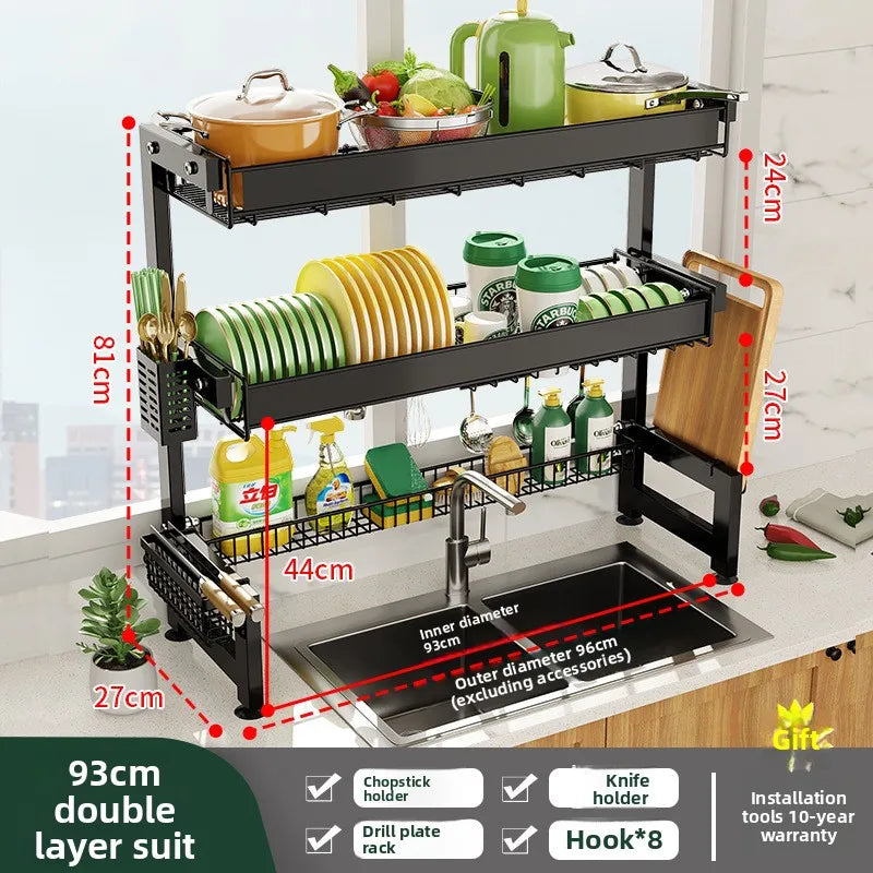 Multifunctional Kitchen Sink Shelf Dish Rack Drain Rack Countertop Dish Rack Drain Sink Rack Oasis Select 93CM-Full S