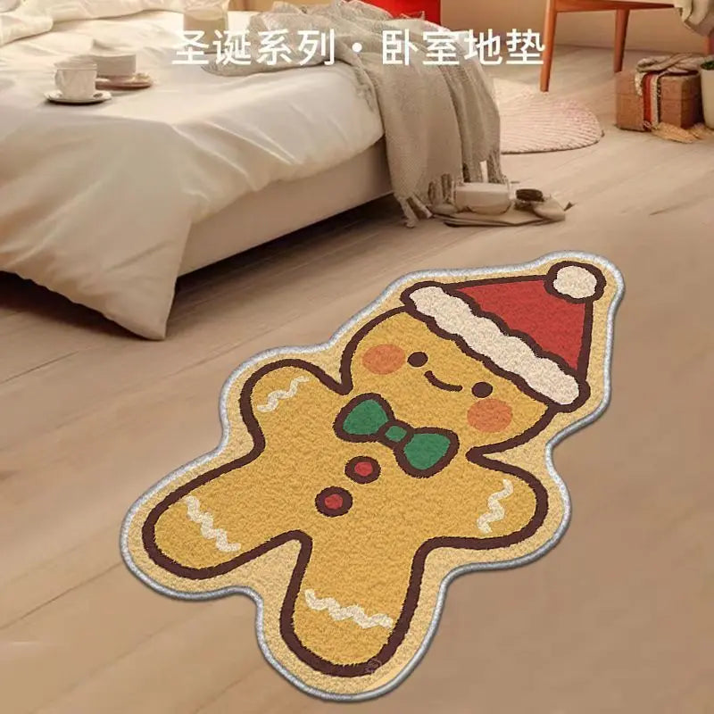 Nordic Irregular-shaped Christmas Series Faux Cashmere Floor MATS Home Decorative Bathroom Absorbent MATS Oasis Select Gingerbread Man-2 40 60cm