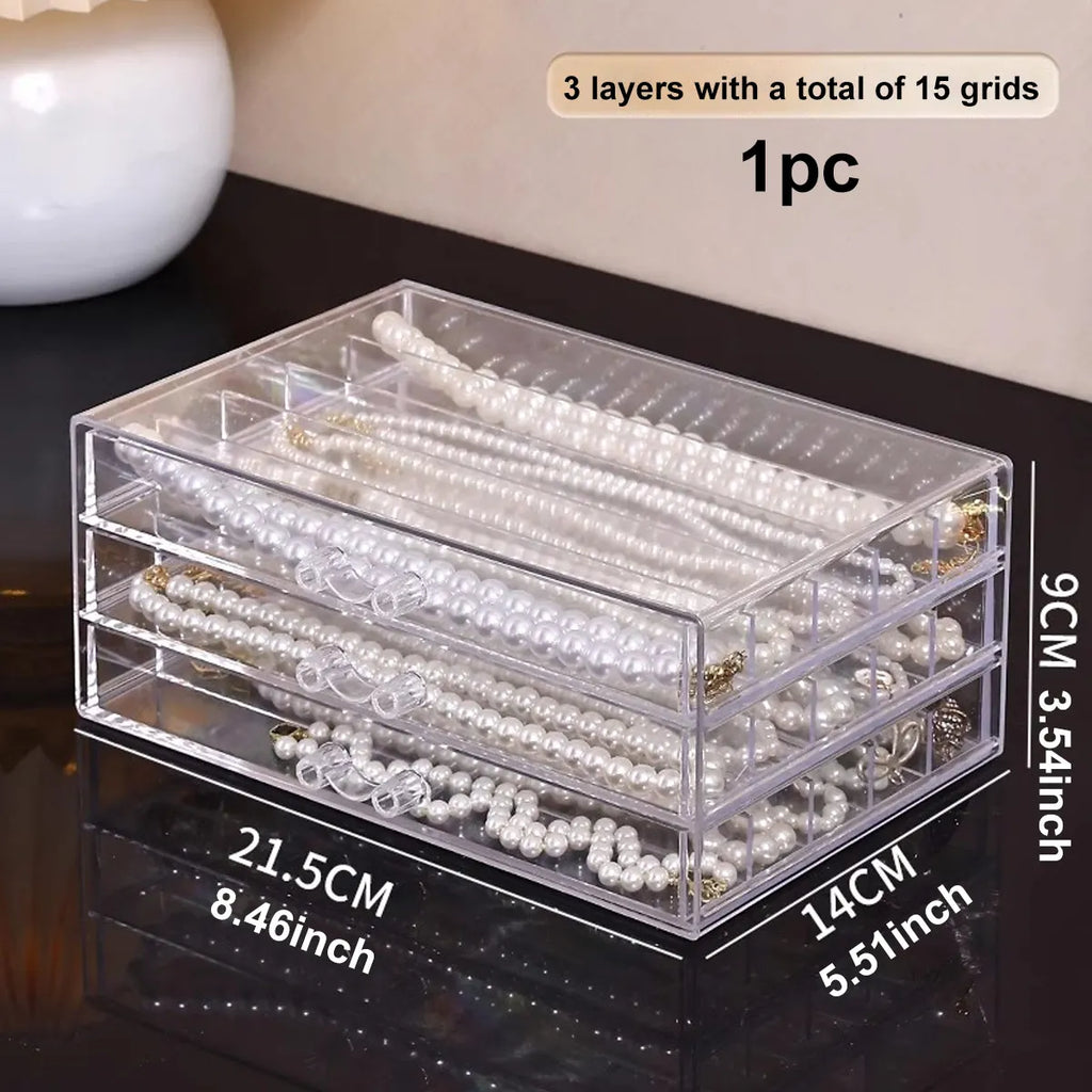 1pc Transparent Necklace Storage Box, Jewelry Tray, Necklace Display Cabinet, Suitable Jewelry Storage Drawer for Women Oasis Select 3 layers - 15 grids