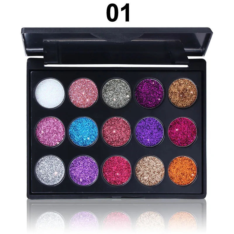CmaaDu 15 Colors Gold Scallion Powder Diamond Glitter Eyeshadow Tray Shimmering Dazzling Universal Waterproof Easy to Color Oasis Select 01