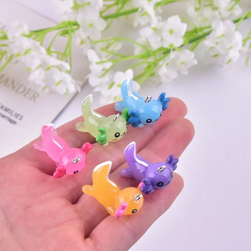 Simulation 3D Axolotl Fish Resin Charms Solid Color Kawaii Cartoon Earring Keychain Pendant Marine Animal Jewelry Diy Oasis Select